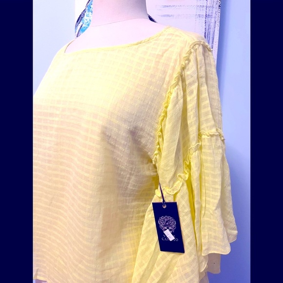 Vince Camuto flounce sleeve popover top lemon cream womens medium - Picture 3 of 3